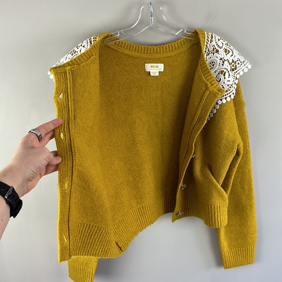 Maeve by Anthropologie Lace Collar Mustard Yellow Cardigan Size M - Picture 14 of 16